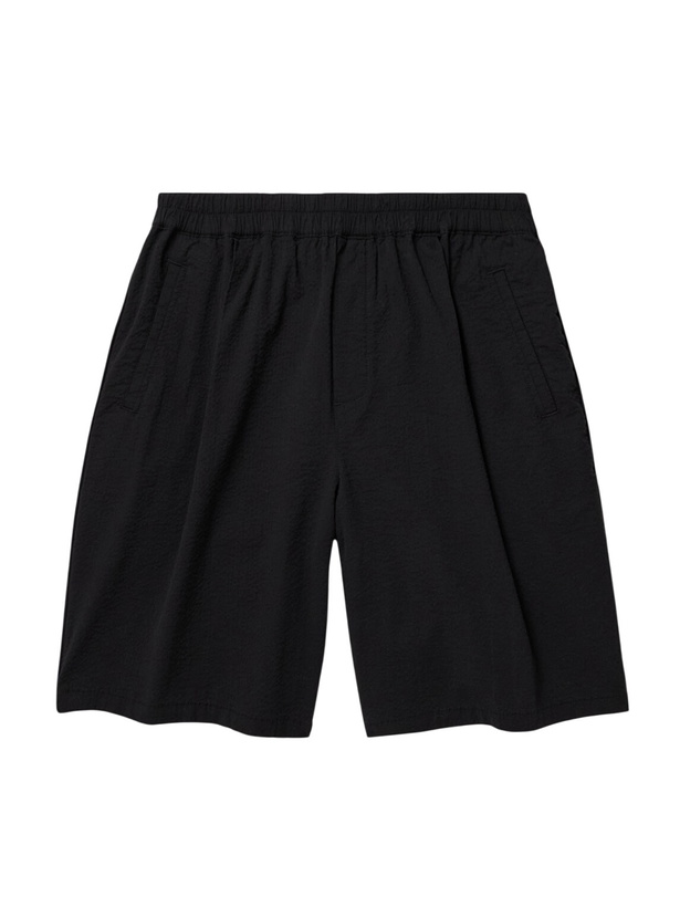 Photo: Folk - Assembly Wide-Leg Cotton-Blend Seersucker Shorts - Black