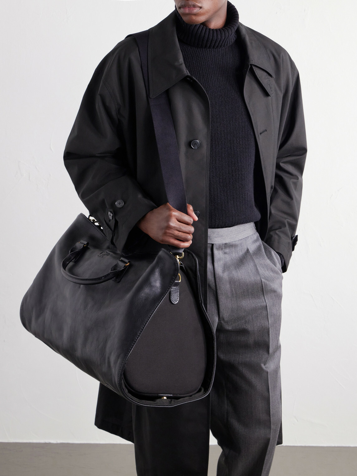 Bennett Winch - S.C. Holdall Convertible Full-Grain Leather and Cotton-Twill Weekend Bag - Black