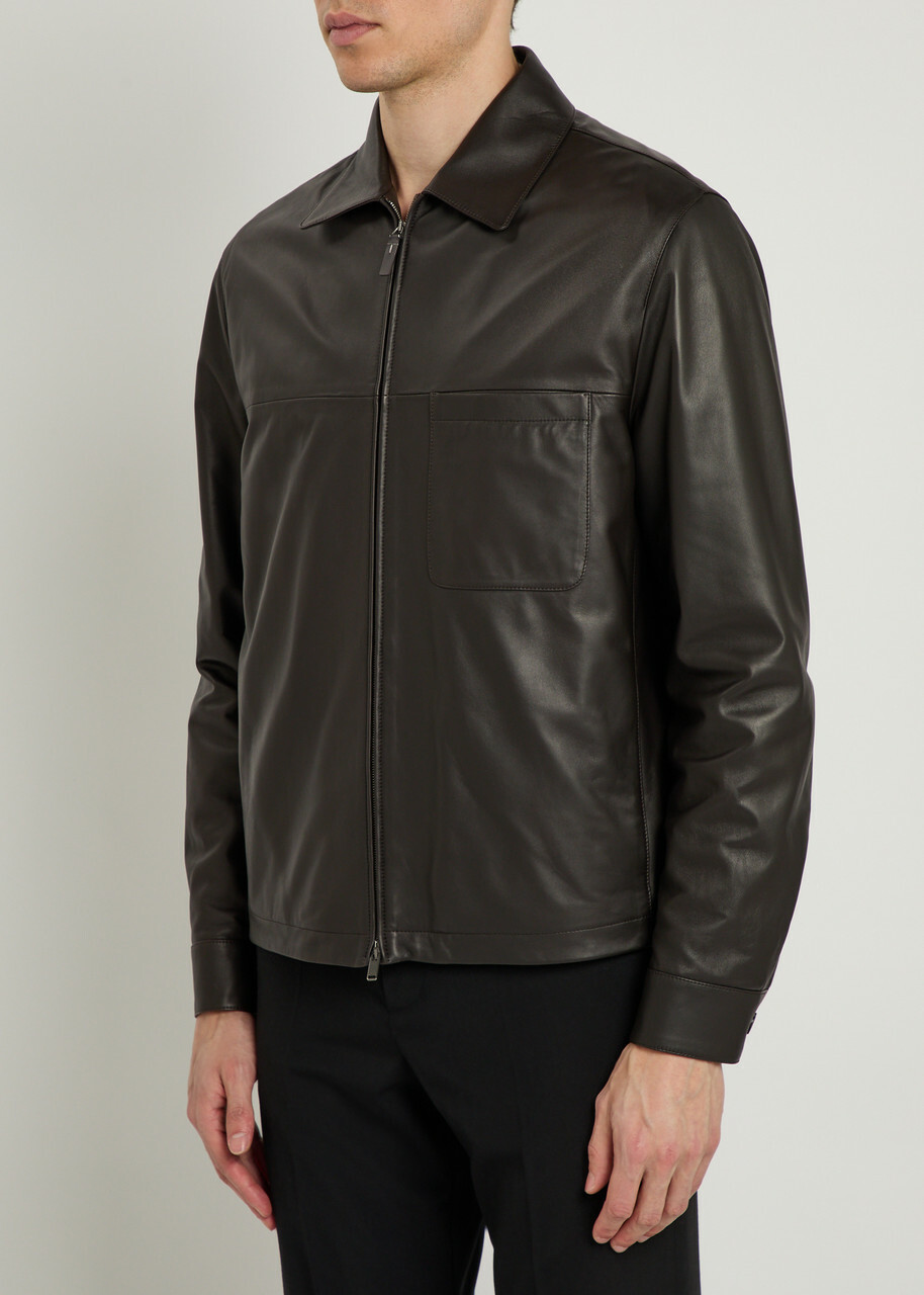 Tods Leather Overshirt Brown