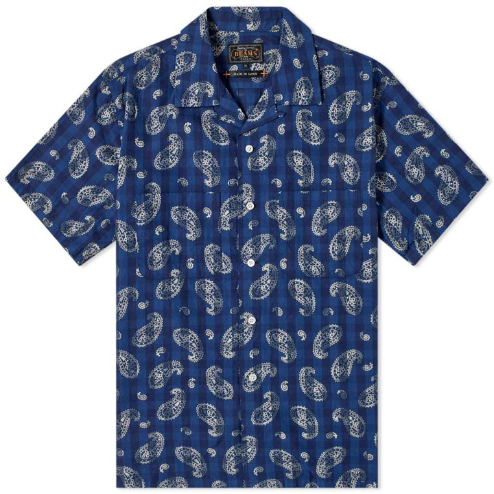 Photo: Beams Plus Short Sleeve Open Collar Indigo Vacation Print Shirt