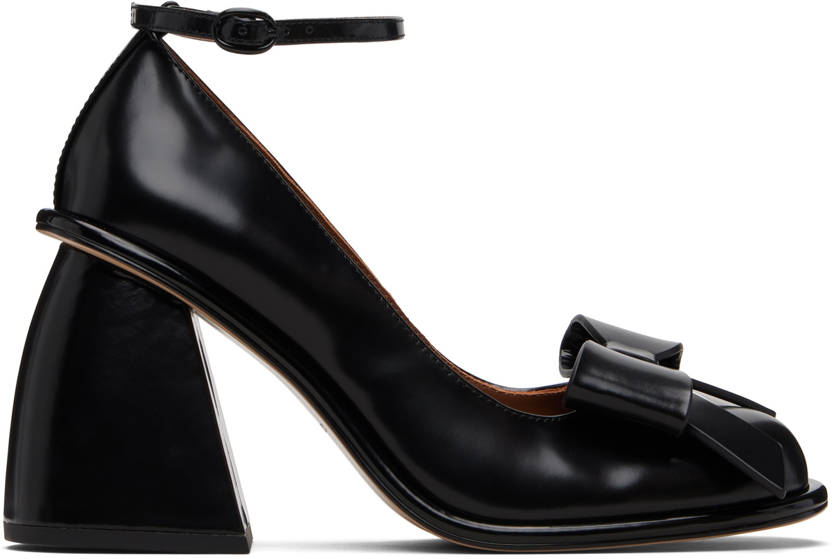 SHUSHU/TONG Black Front Bow Heels