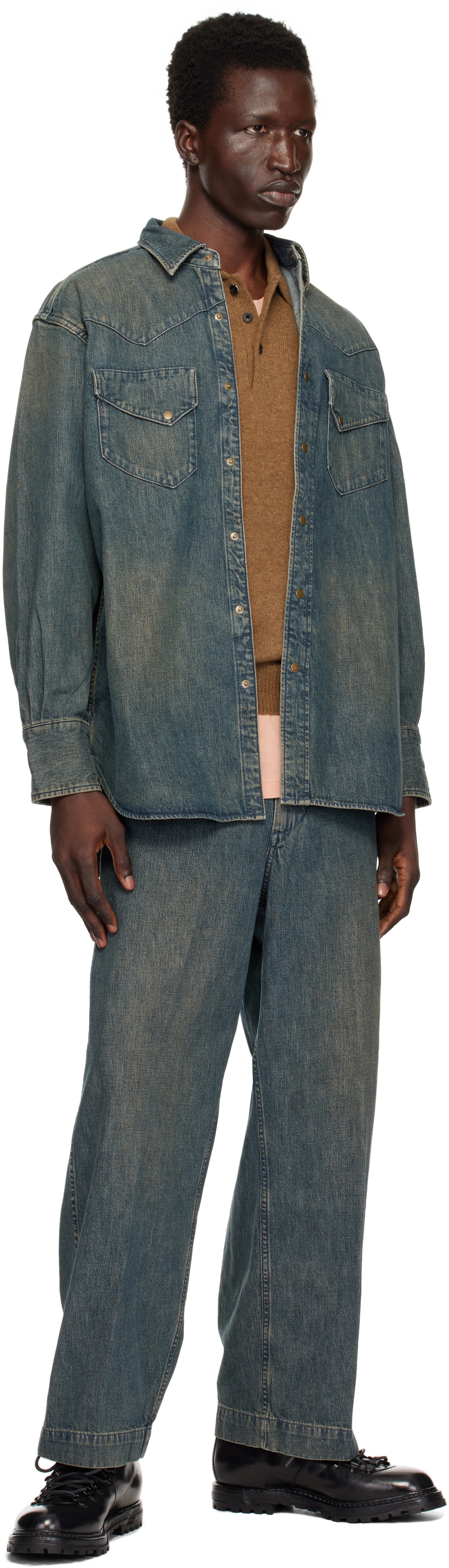 BEAMS PLUS Blue Western Double Dye Denim Shirt