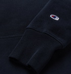 Champion - Logo-Embroidered Fleece-Back Cotton-Blend Jersey Hoodie - Blue