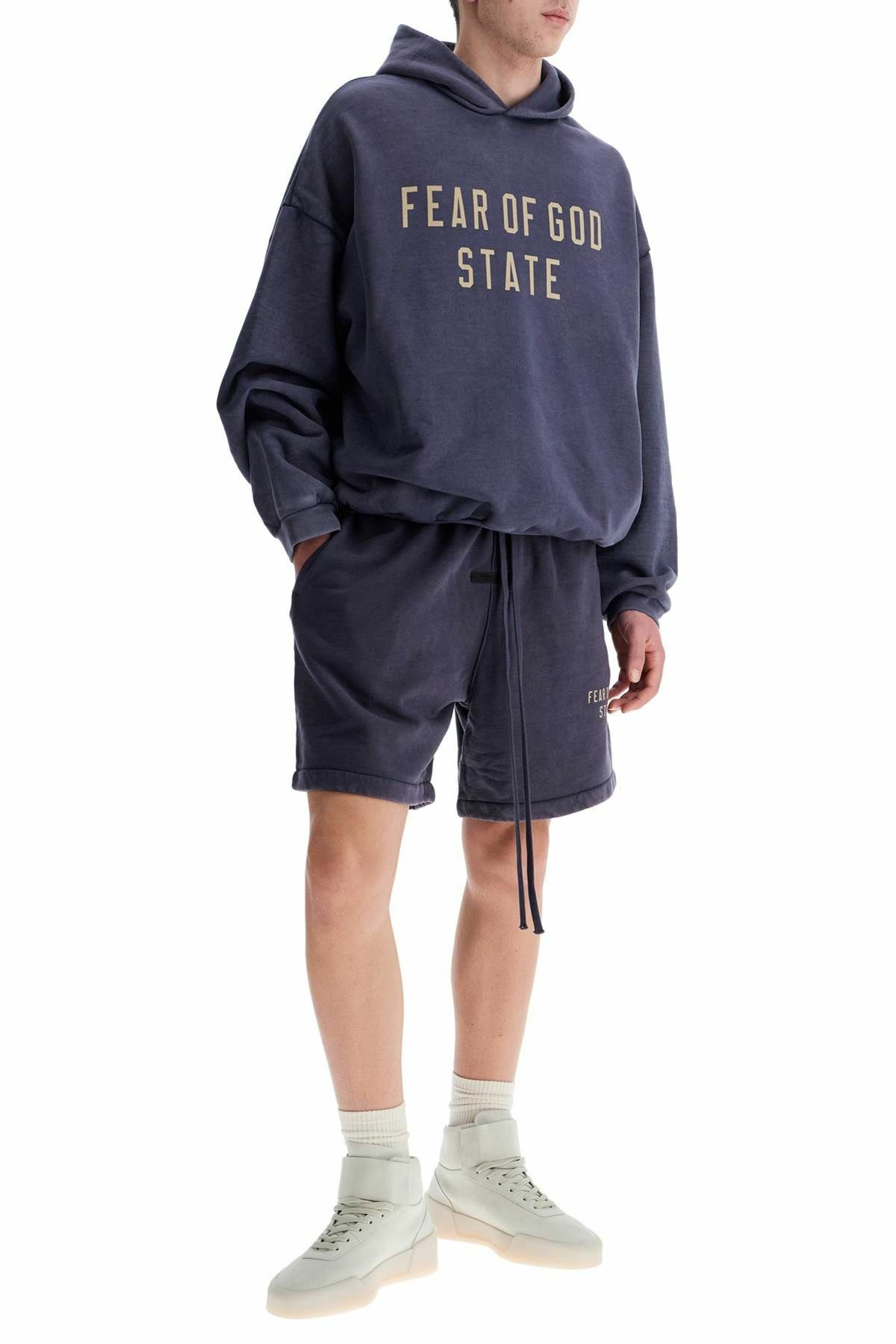 FEAR OF GOD ESSENTIALS high-waisted navy blue cotton sports shorts Blue