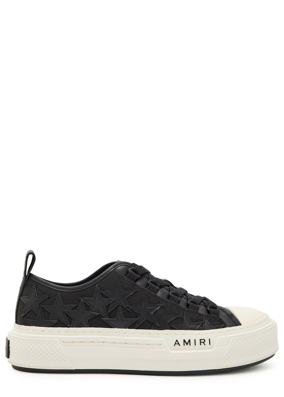 Amiri Stars Appliquéd Leather and Canvas Sneakers Black