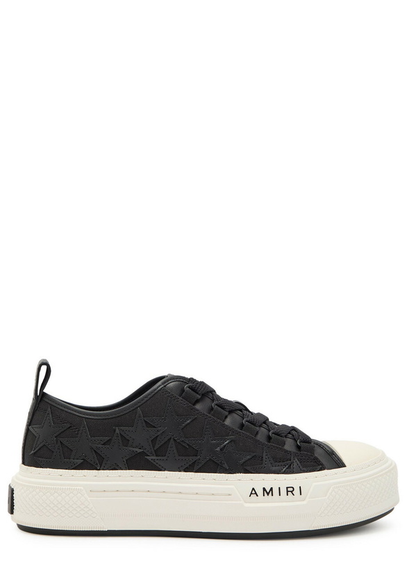 Photo: Amiri Stars Appliquéd Leather and Canvas Sneakers Black