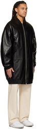 The Frankie Shop Black Faux-Leather Jesse Long Bomber Jacket