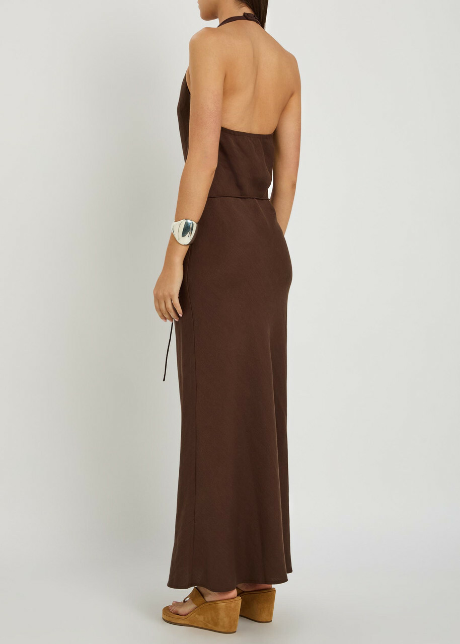 Faithfull The Brand Izaro Halterneck Woven Maxi Dress Chocolate