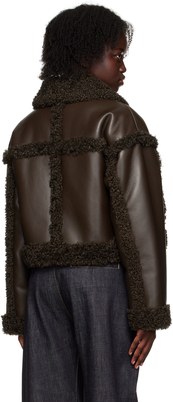STAND STUDIO Size M Audrey Brown Black Polyester Faux Fur Teddy Jacket main image 1