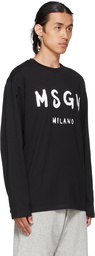 MSGM Black Paint Brushed Logo Long Sleeve T-Shirt