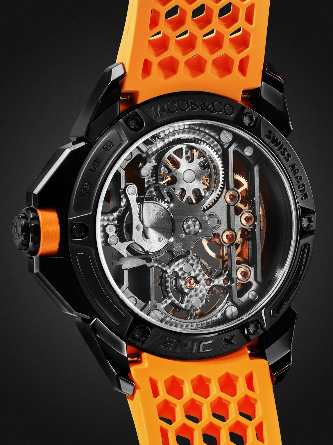 Jacob & Co. - Epic X Limited Edition Hand-Wound Skeleton Chronograph 44mm DLC-Coated Stainless Steel and Rubber Watch, Ref. No. EX120.11.AI.AA.ABRUA