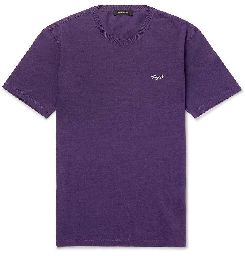 Ermenegildo Zegna パープルM Ermenegildo Zegna - Cotton-Jersey T-Shirt - Purple Ermenegildo Zegna