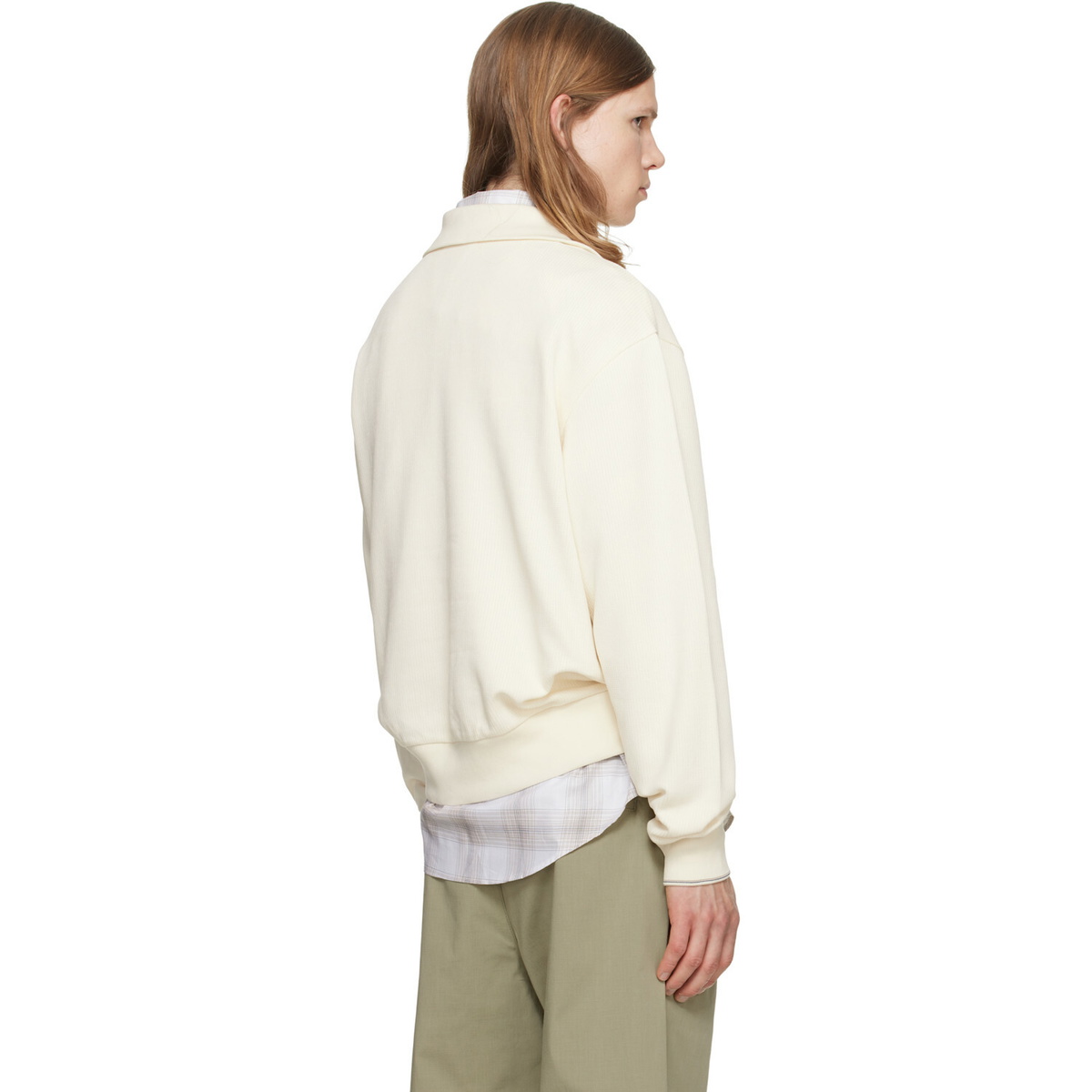 BOSS Off-White Zipper Neck Structured Cotton Sweatshirt