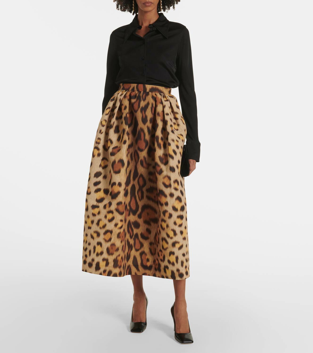 Oscar de la Renta Leopard-print faille midi skirt