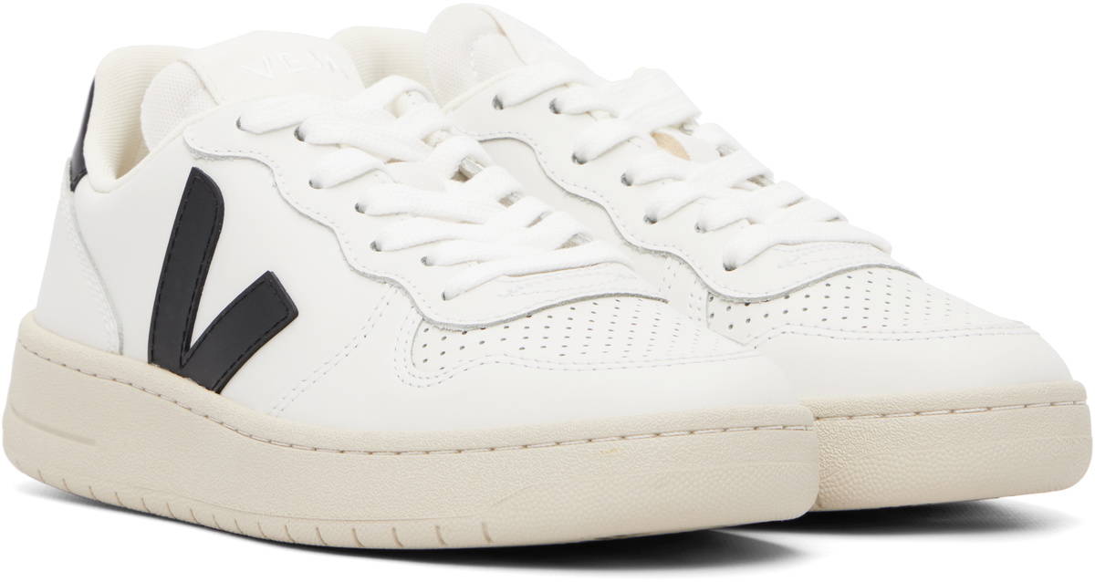 VEJA White & Black V-10 Leather Sneakers