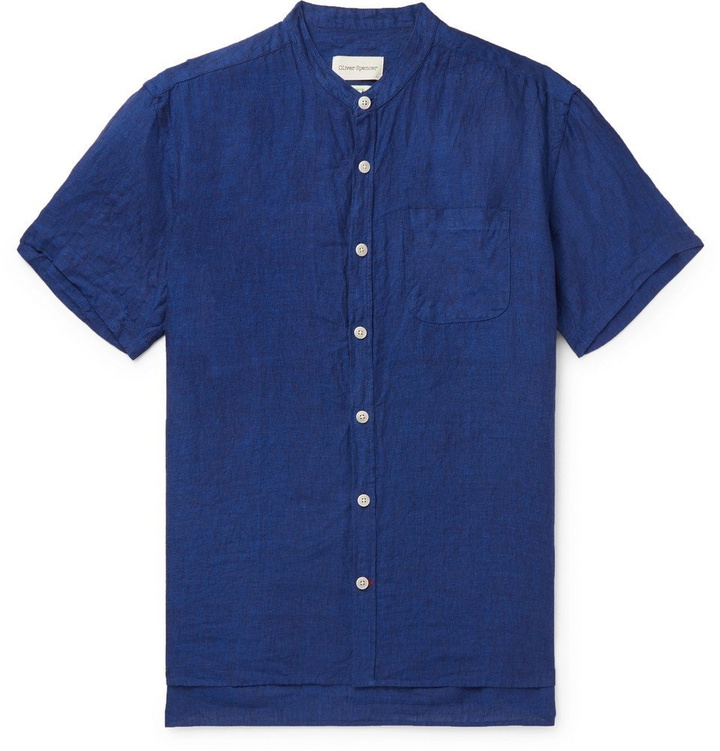 Photo: Oliver Spencer - Grandad-Collar Linen Shirt - Blue