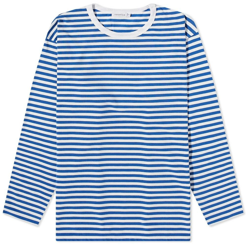 Nanamica Men's Long Sleeve COOLMAX Stripe T-Shirt in Royal Blue/White ...