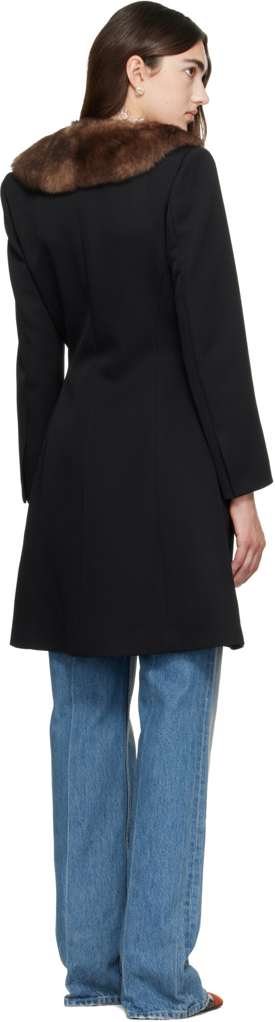 Valentino Black Shearling Collar Coat
