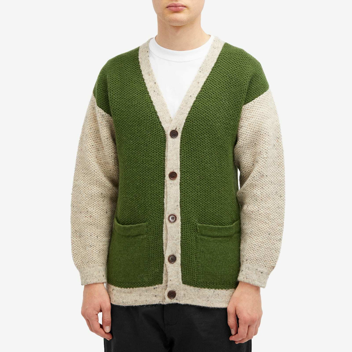Country Of Origin Men's Regent Panel Knit Cardigan in Forest