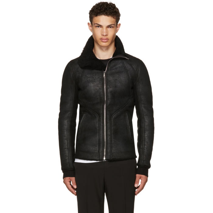 Photo: Rick Owens Black Shearling Intarsia High Neck Jacket