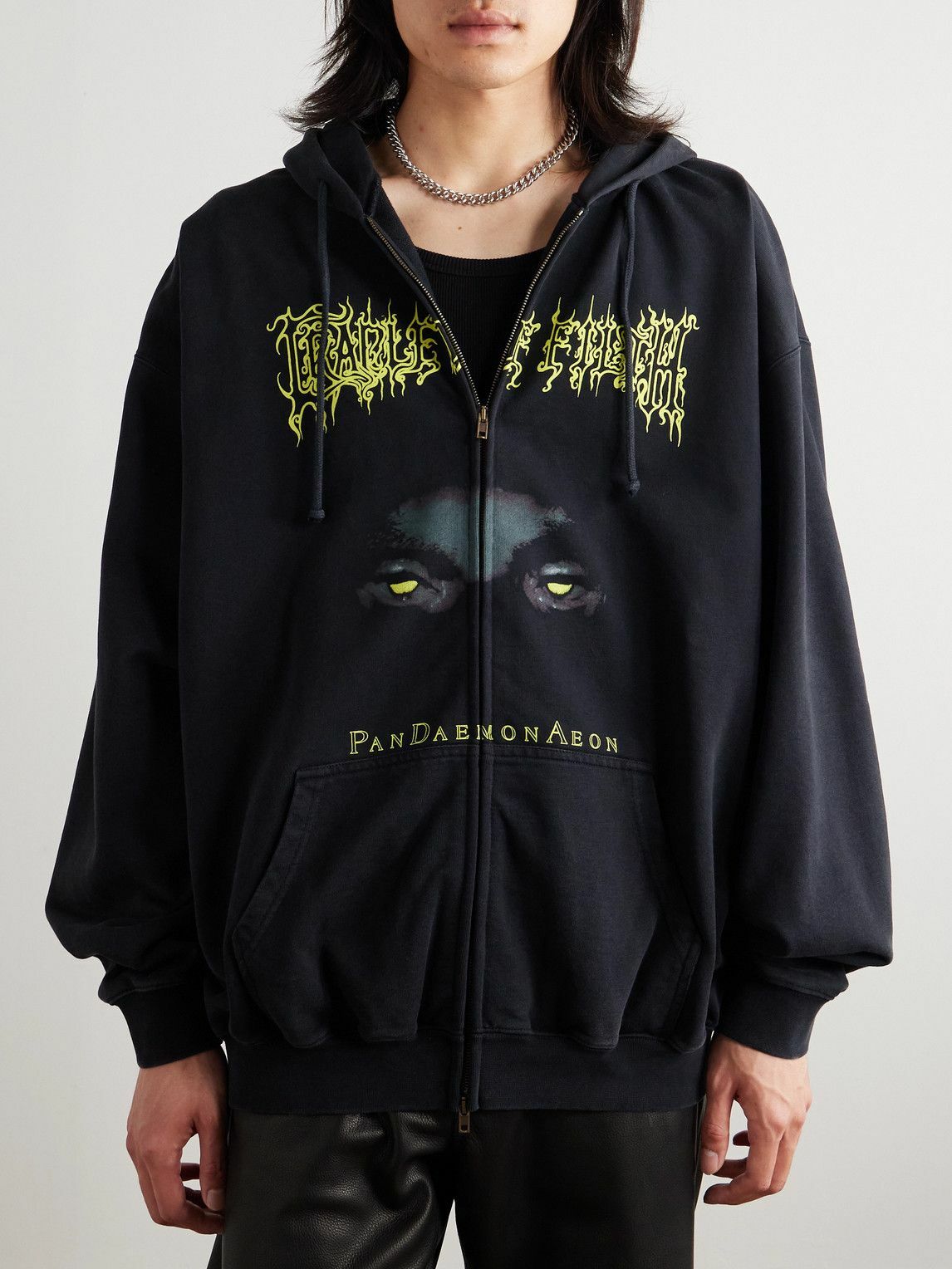 VETEMENTS - Cradle of Filth Oversized Printed Cotton-Jersey Zip-Up Hoodie - Black