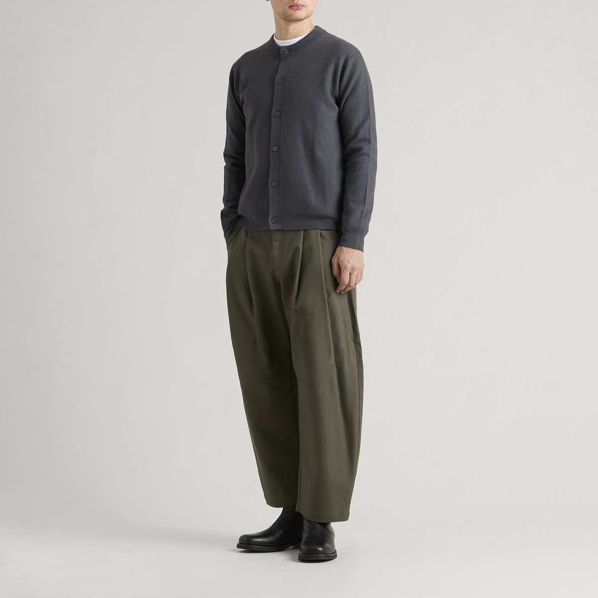 NN07 Men's Jasper Boiled Wool Crew Cardigan in Charcoal Mist