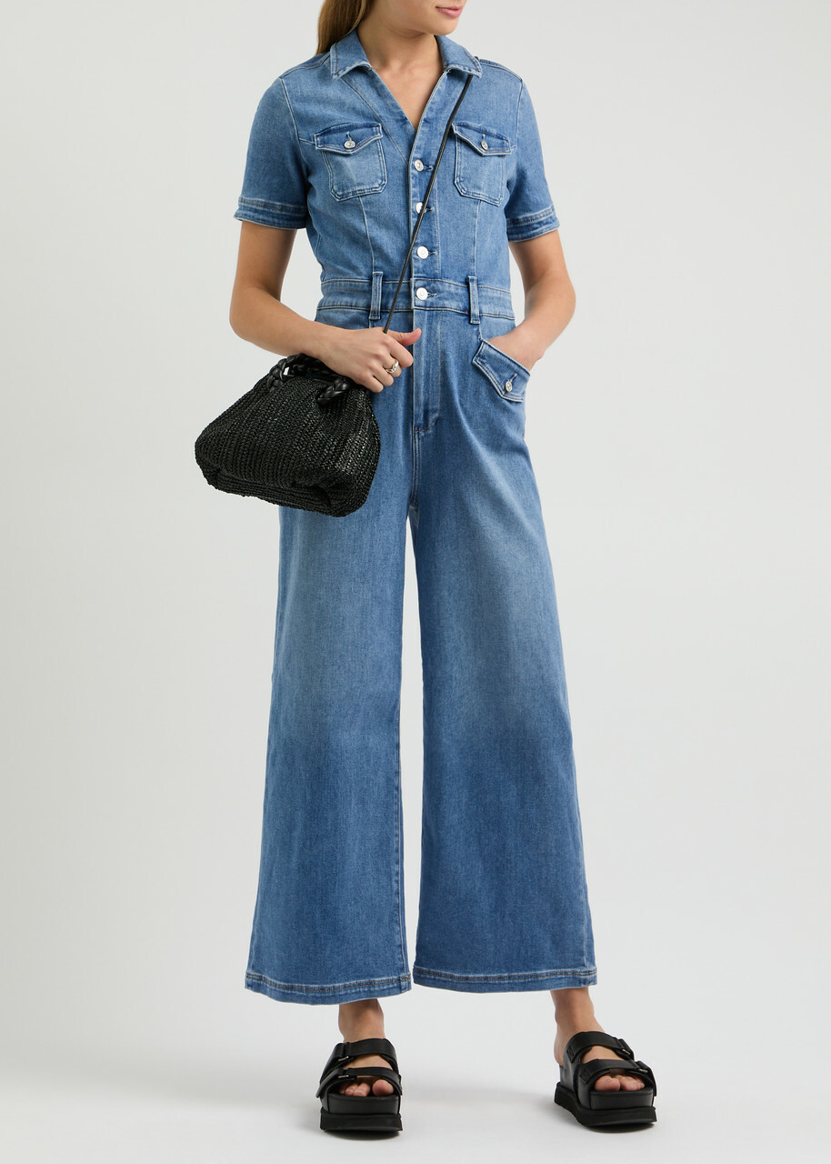 Paige Harper Ankle Stretch-denim Jumpsuit Blue