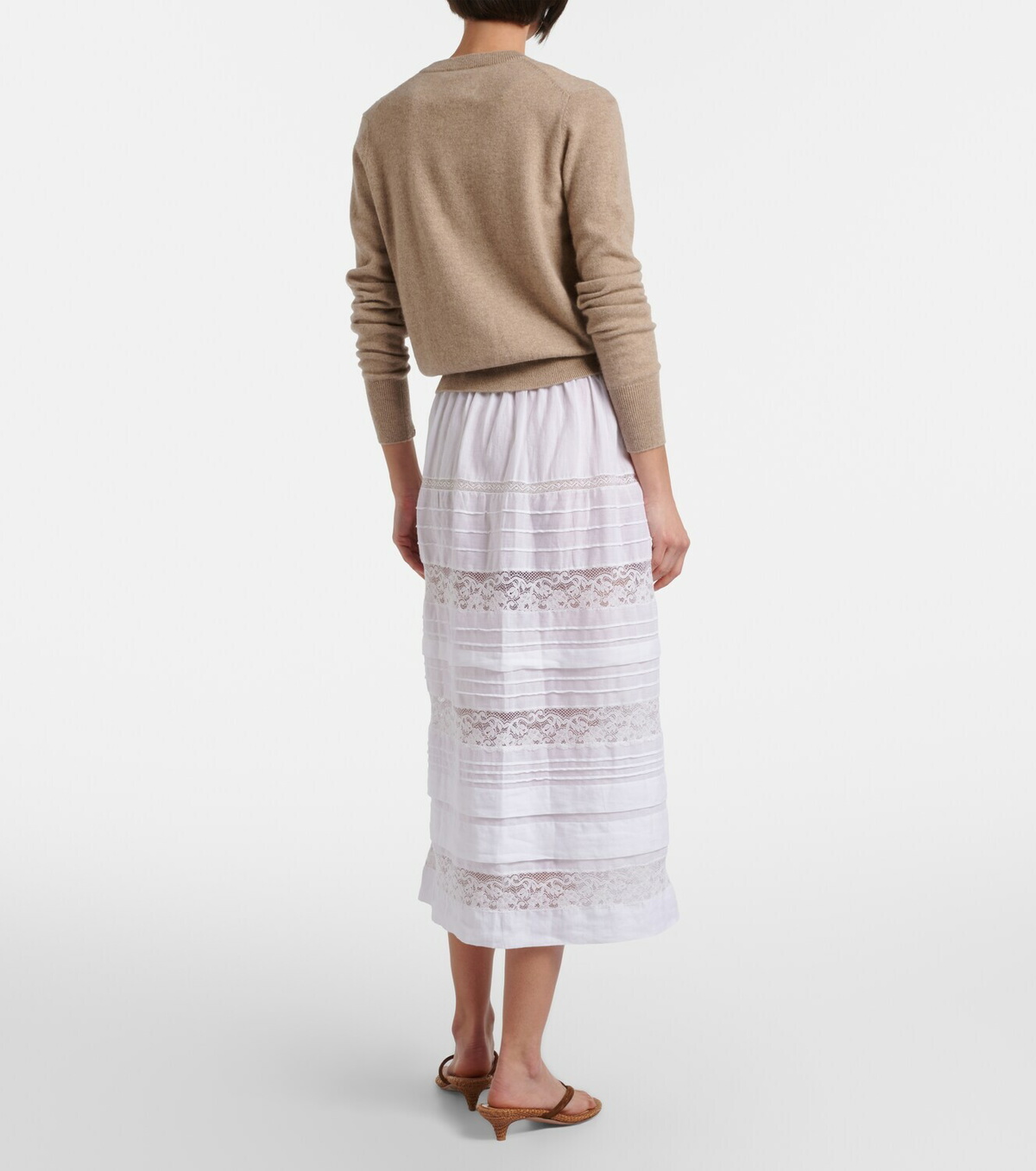 Dôen Sidra lace-trimmed ramie midi skirt