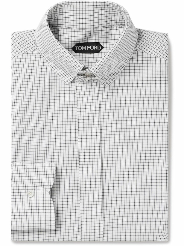 Photo: TOM FORD - Slim-Fit Checked Cotton-Poplin Shirt - White