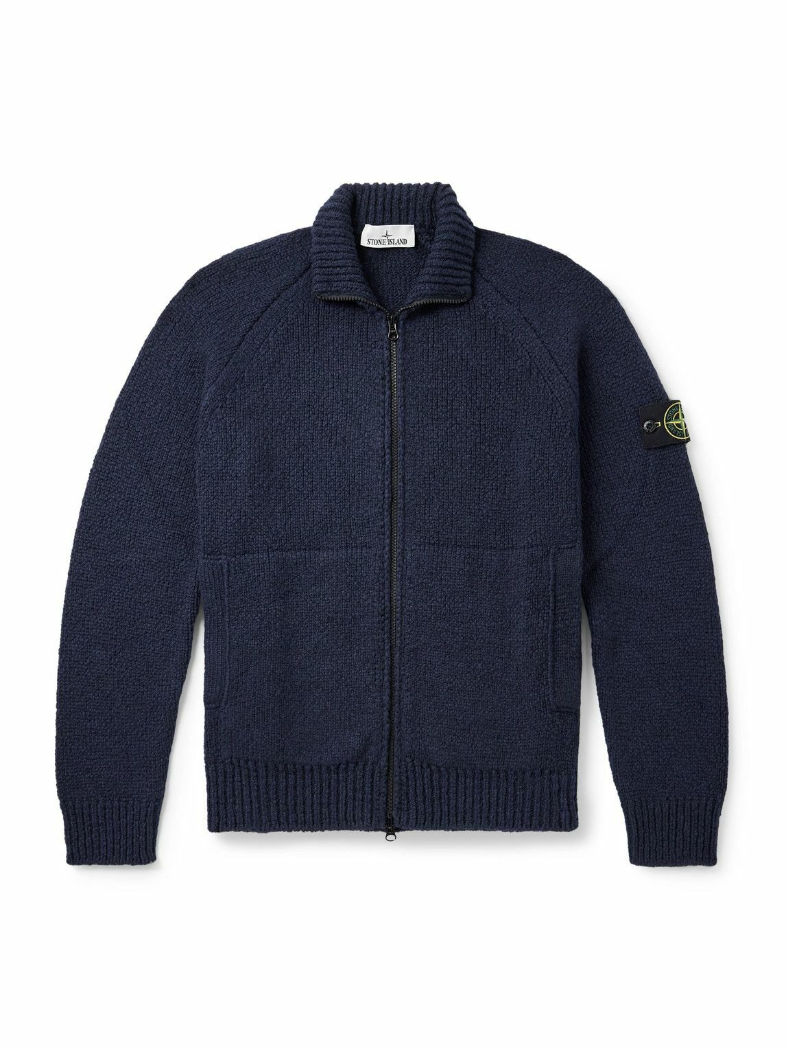Stone Island - Logo-Appliquéd Knitted Zip-Up Cardigan - Blue Stone