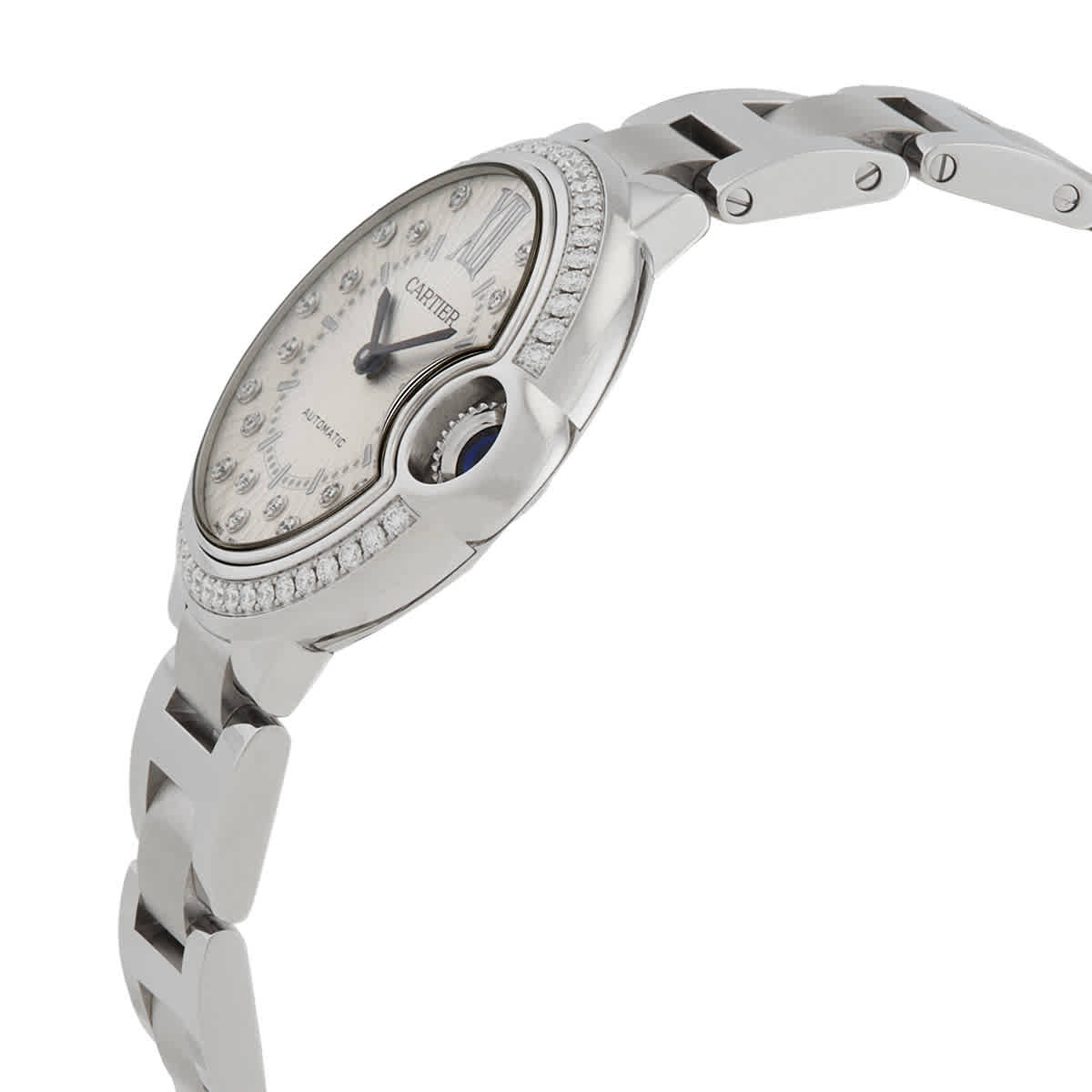 Cartier Ballon Bleu 33mm Automatic Diamond Silver Dial Ladies Watch W4BB0035