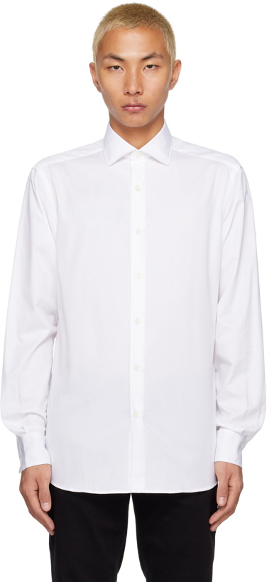 Photo: ZEGNA White Spread Collar Shirt