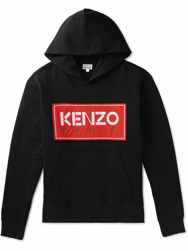 Photo: KENZO - Logo-Appliquéd Cotton-Blend Jersey Hoodie - Black