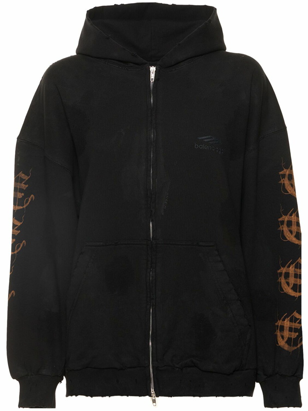 Photo: BALENCIAGA - Logo Printed Cotton Zip Hoodie