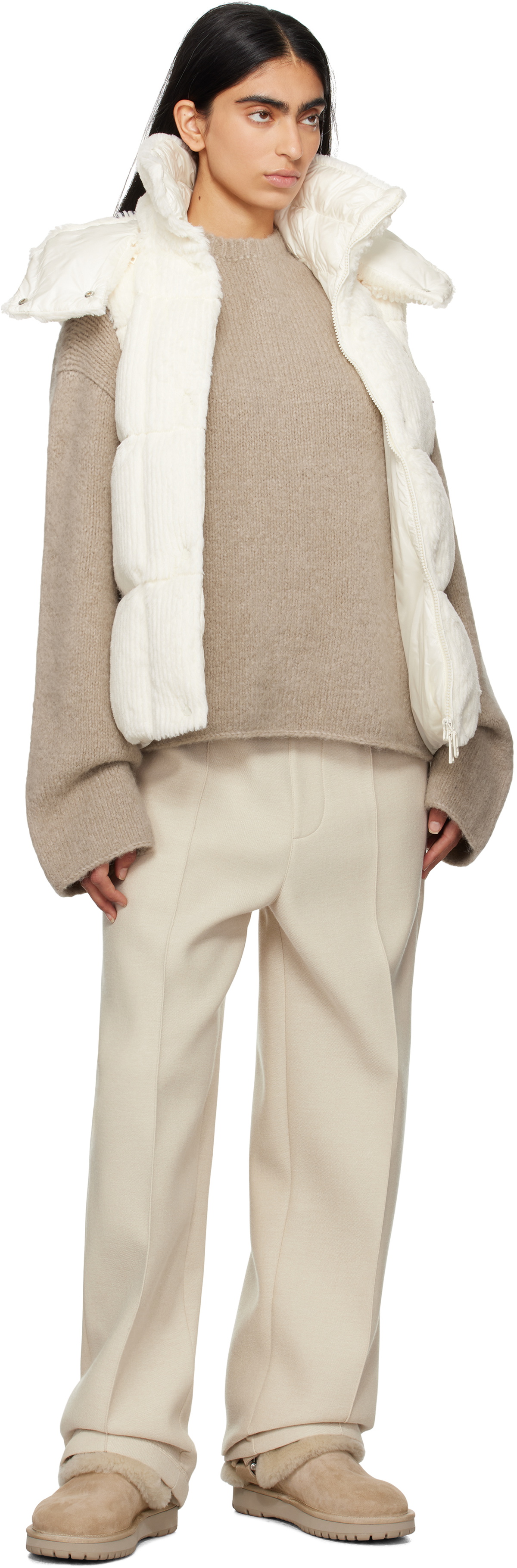 Moncler Off-White Luzule Faux-Fur Down Vest