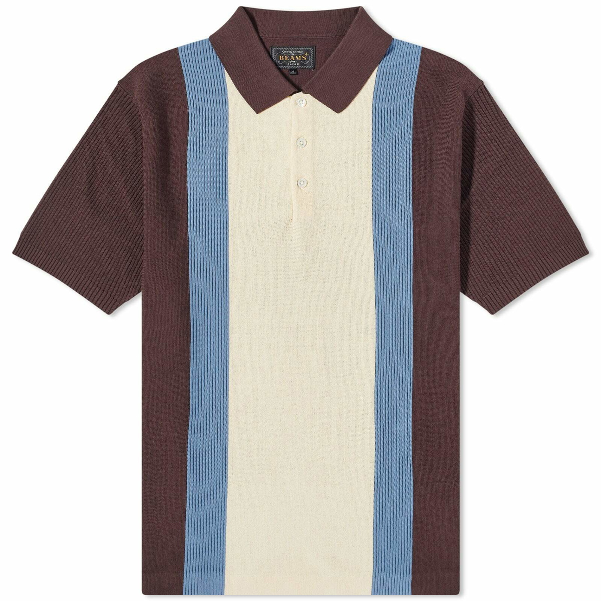 Beams Plus Men's Stripe Knitted Polo Shirt in Brown Beams Plus