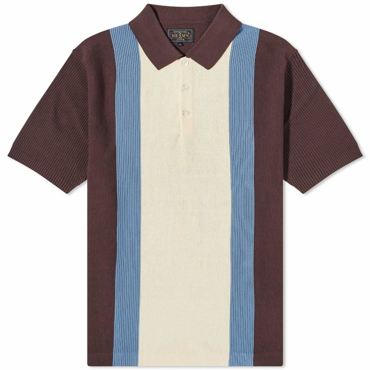 Photo: Beams Plus Men's Stripe Knitted Polo Shirt in Brown
