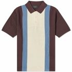Beams Plus Men's Stripe Knitted Polo Shirt in Brown