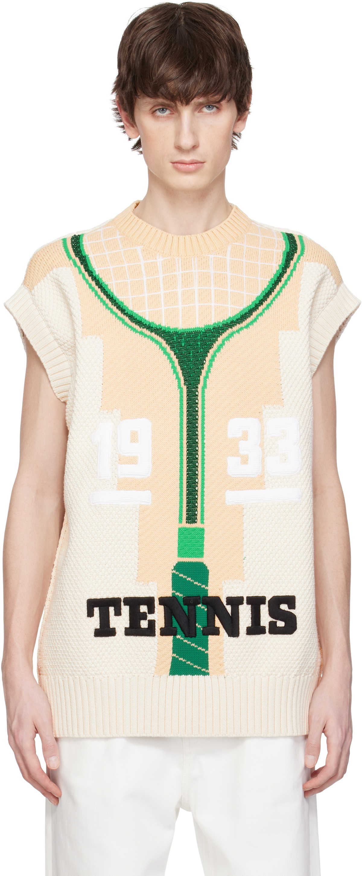 Lacoste Beige Runway Graphic Sweater Vest