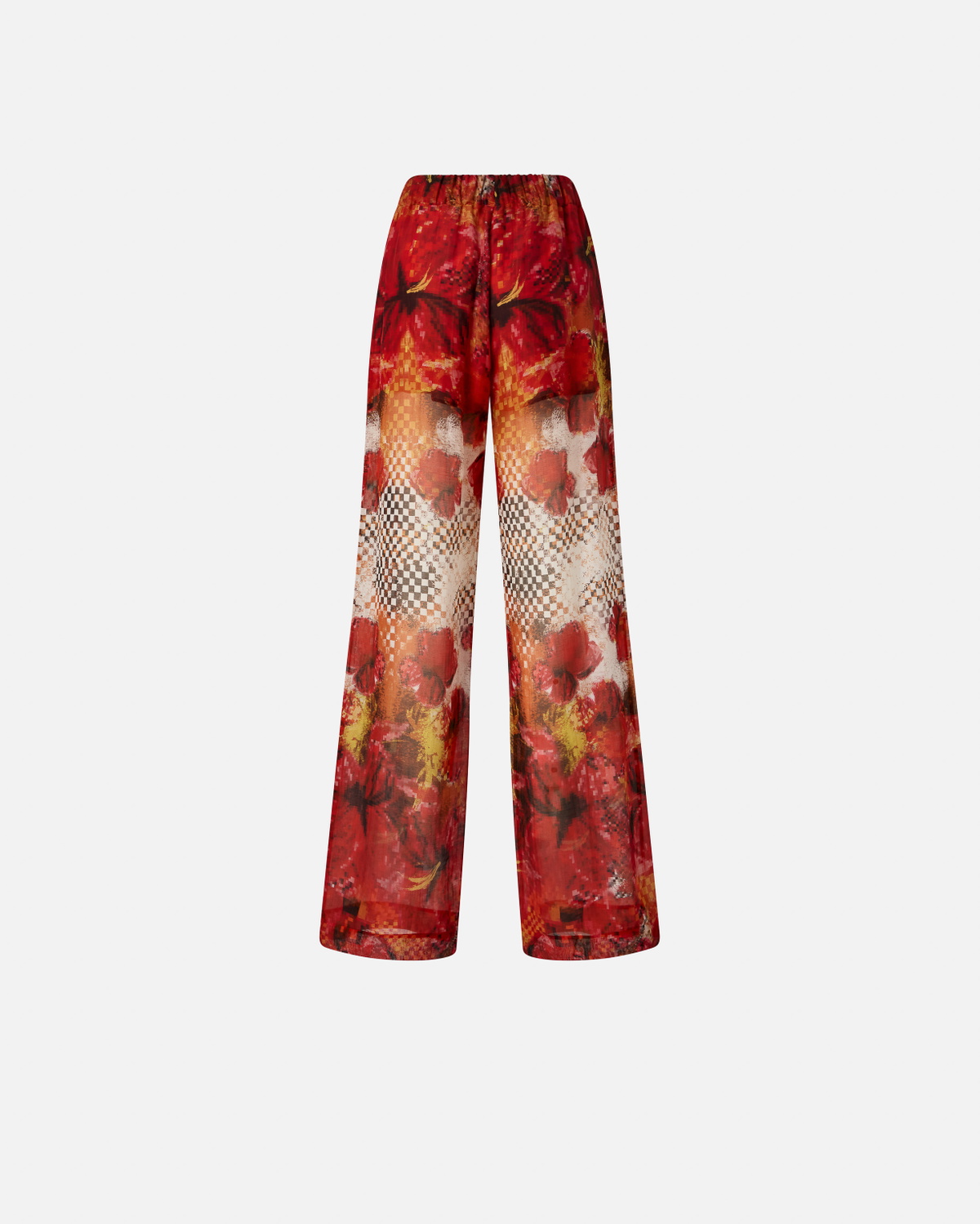 Pinko Lightweight Palazzo Trousers With Floral And Check Print Multicolour: Red/White