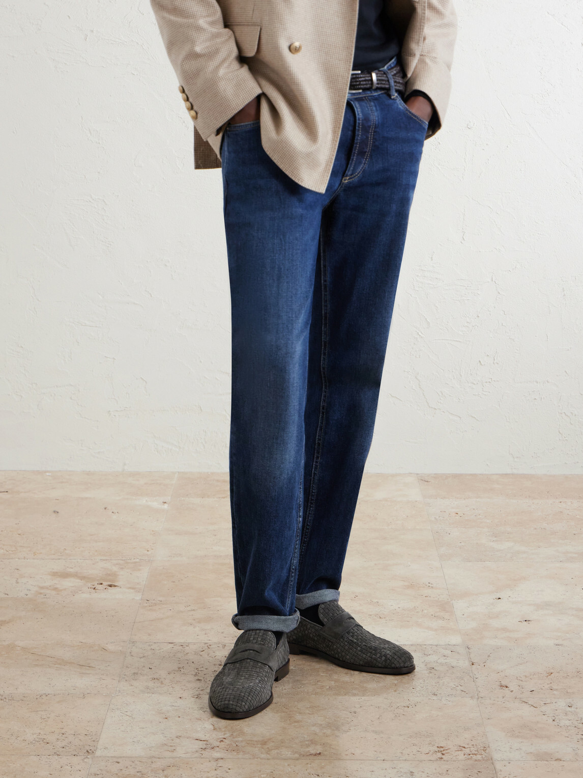 Brunello Cucinelli - Woven Suede Penny Loafers - Gray