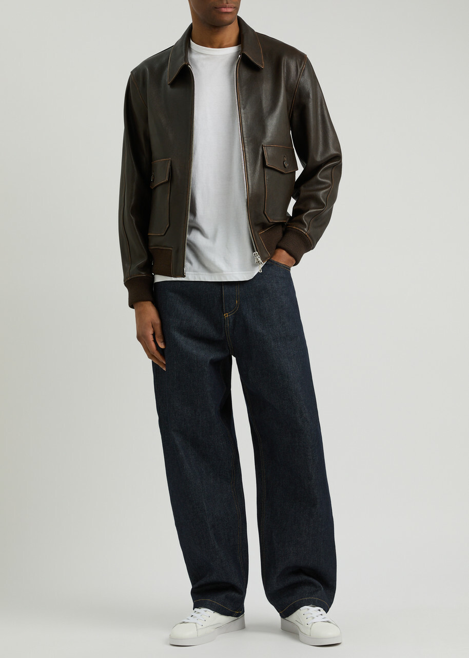 Officine Générale Cesario Leather Jacket Brown Officine Generale