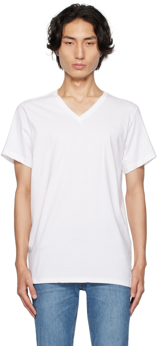 Photo: Calvin Klein Underwear Three-Pack White V-Neck T-Shirts