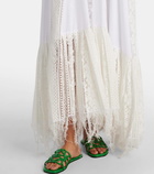 Loewe Asymmetric lace-trimmed cotton maxi dress