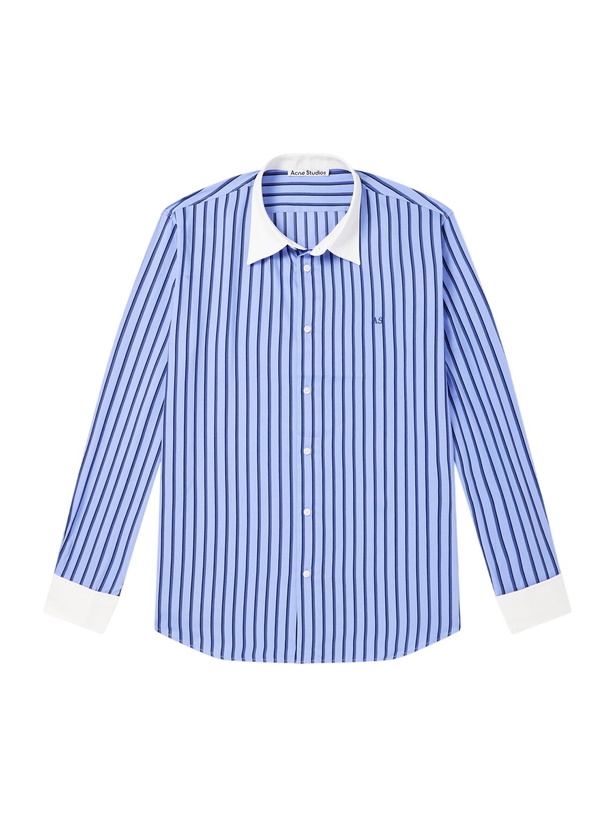 Photo: Acne Studios - Logo-Embroidered Striped Poplin Shirt - Blue