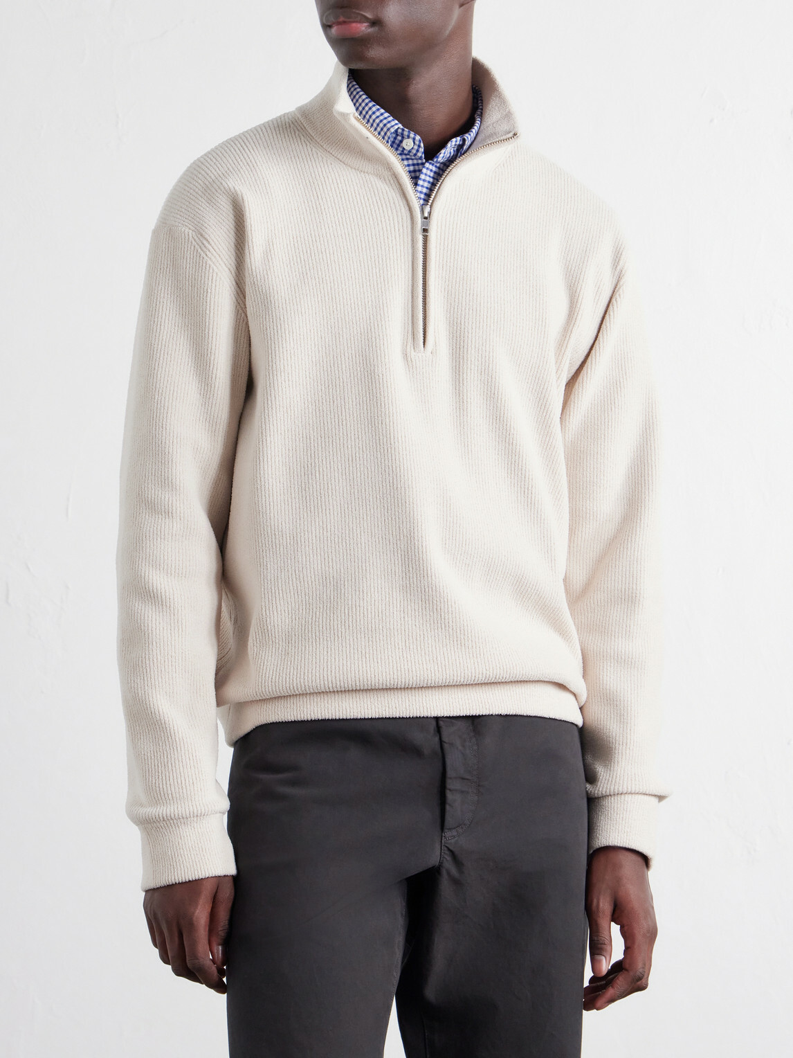 NN07 - Danny 6429 Ribbed Chenille Half-Zip Sweater - Neutrals
