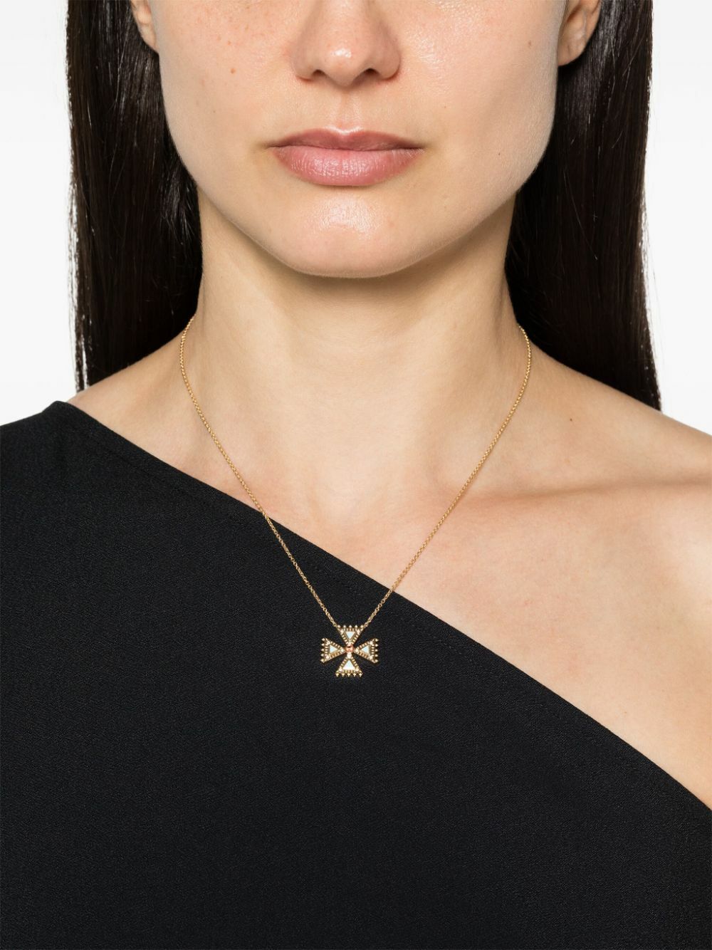 Harwell Godfrey 18K Yellow Gold Cross Diamond And Sapphire Pendant Necklace