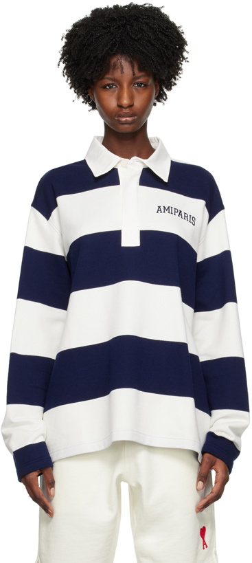 Photo: AMI Alexandre Mattiussi Navy & White Striped Long Sleeve Polo