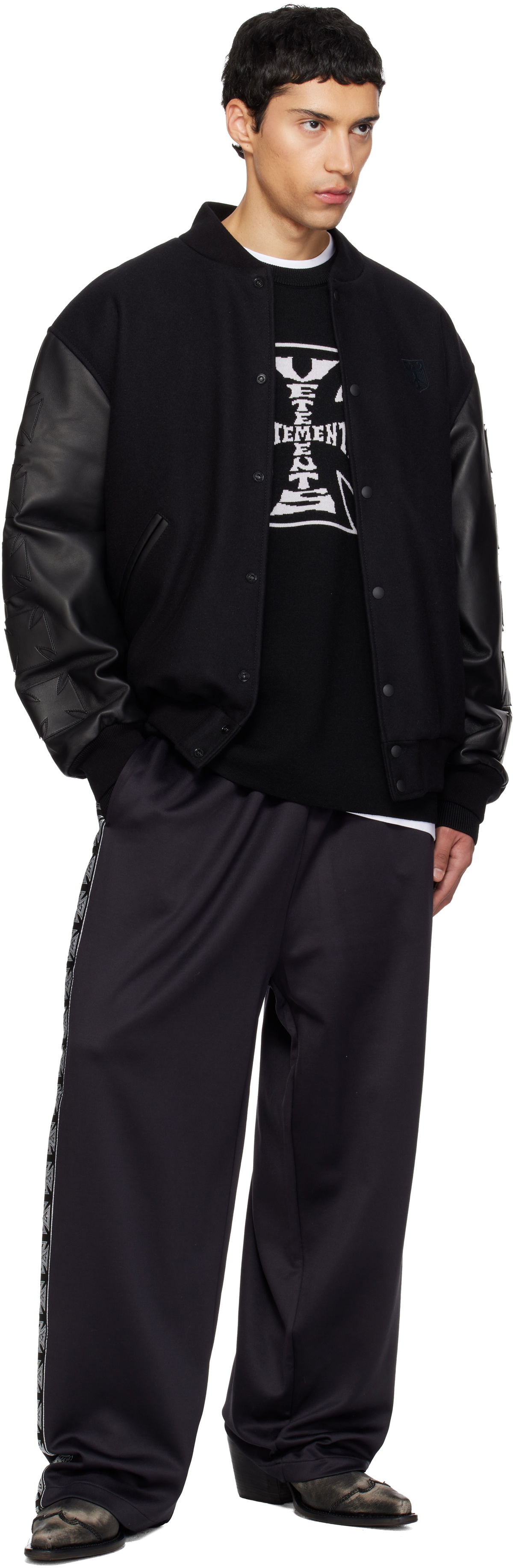 VETEMENTS Black Biker Cross Embroidered Varsity Bomber Jacket