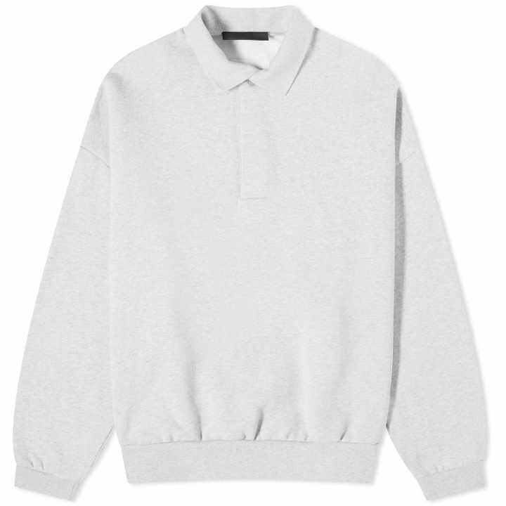 Photo: Fear of God ESSENTIALS Men's Spring Long Sleeve Polo Shirt in Light Heather Grey